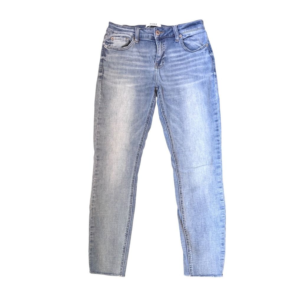 Pistola Los Angeles Women Light Wash Skinny Jeans Raw Hem Blue Denim Size 28